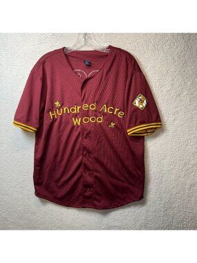 Vintage Disney Hundred Acre Wood Baseball Jersey Pooh 26 Maroon/Yellow Medium